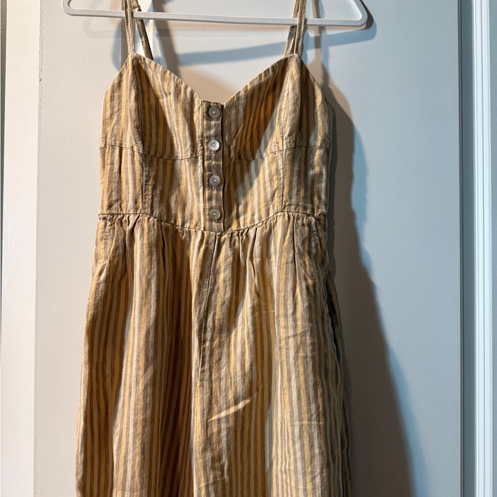 Madewell: Striped Tan and White Button-Front Jumpsuit